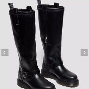 Dr Martens Black Knee-High Leather Boots (Anistone Biker Boots)